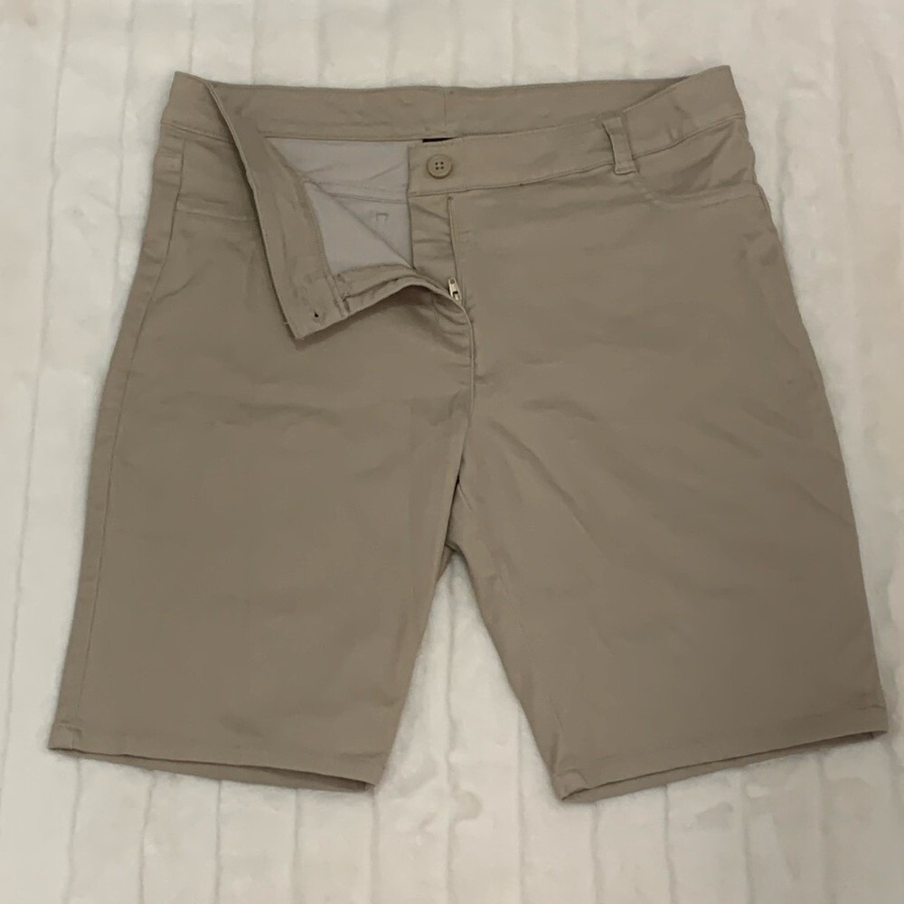 Nautica School Uniform Khaki Bermuda Shorts Tan Size 11 Cotton Stretch Womens